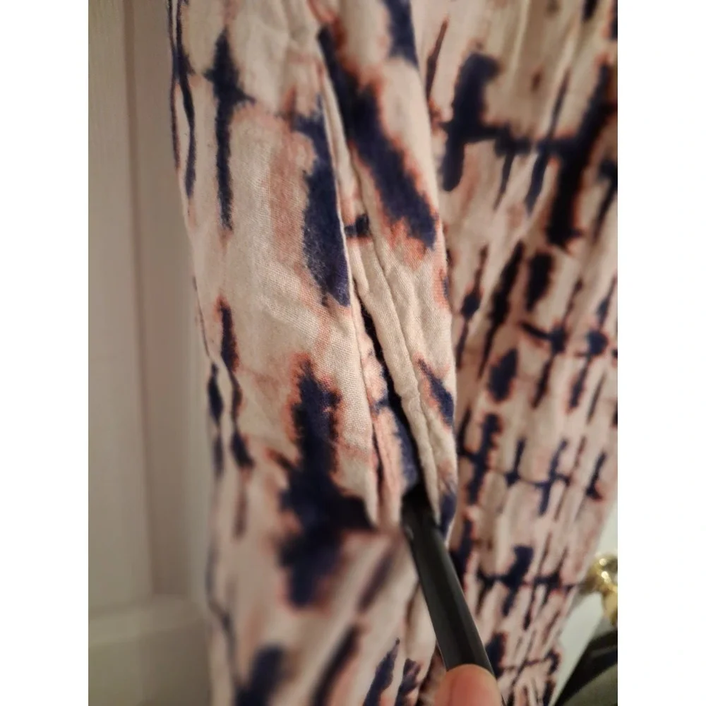 Boho 100% Cotton Tie Dye Midi Dress Tie Shoulder Ruffle Hem Fall Layering Small